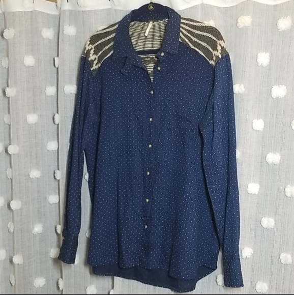 Free People Button Down Blue Aztec Shirt - Picture 8 of 9